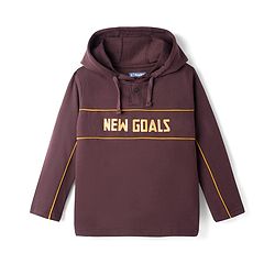 Pine Kids Looper Knit Full Sleeves Winter Wear Hooded T-Shirt & Joggers Set with New Goals Text Print - Dark Brown
