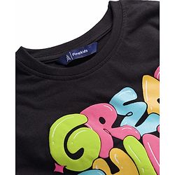 Pine Kids Single Jersey Knit Half Drop Shoulder Sleeves Top & Pant Set with Great Things Await Print - Black