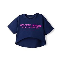 Pine Kids Single Jersey Knit Half Sleeves Twofer Style Top and Palazzo Set with College League Print - Navy Blue & Grey