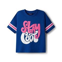 Pine Kids Single Jersey Knit Half Sleeves Top and Palazzo Set With Stay Cool Text Print - Blue
