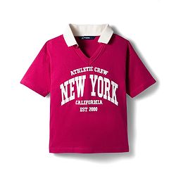 Pine Kids Single Jersey Knit Half Sleeves Top & Palazzo Set with New York Print & Tape Detailing - Dark Pink