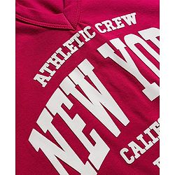 Pine Kids Single Jersey Knit Half Sleeves Top & Palazzo Set with New York Print & Tape Detailing - Dark Pink