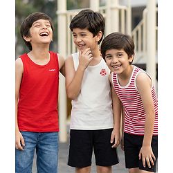 Pine Kids Cotton Knit Sleeveless Vests With Stripes & Gamer Text Print Pack Of 3 (Colour May Vary)