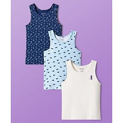 Pine Kids Cotton Knit Sleeveless Vests With Stripes & Sea Life Print Pack Of 3 (Colour May Vary)