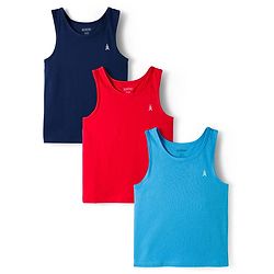 Pine Kids Cotton Knit Sleeveless Solid Assorted Vests Pack of 3 - Aqua Blue Red & Navy Blue
