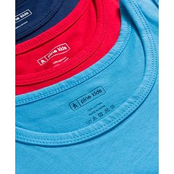 Pine Kids Cotton Knit Sleeveless Solid Assorted Vests Pack of 3 - Aqua Blue Red & Navy Blue
