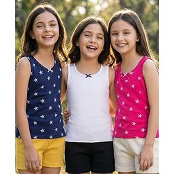 Pine Kids Cotton Knit Sleeveless Vests With Star Print Pack Of 3 (Colour May Vary)
