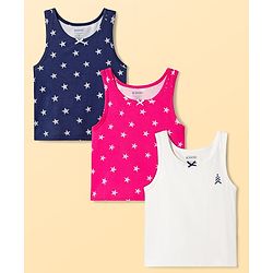 Pine Kids Cotton Knit Sleeveless Vests With Star Print Pack Of 3 (Colour May Vary)
