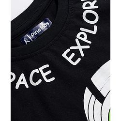 Pine Kids Single Jersey Knit Half Sleeves T-Shirt & Lounge Pant With Space Theme Print - Black & Green