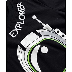 Pine Kids Single Jersey Knit Half Sleeves T-Shirt & Lounge Pant With Space Theme Print - Black & Green