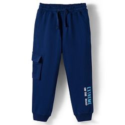 Pine Kids Single Jersey Knit Half Sleeves T-Shirt & Lounge Pant With Text Print - Red & Navy Blue