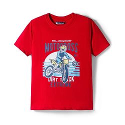 Pine Kids Single Jersey Knit Half Sleeves T-Shirt & Lounge Pant With Text Print - Red & Navy Blue