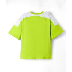 Pine Kids Single Jersey Knit Half Sleeves T-Shirt & Lounge Pant Set With Text Print - Lime Green & Navy Blue