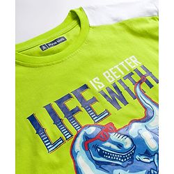 Pine Kids Single Jersey Knit Half Sleeves T-Shirt & Lounge Pant Set With Text Print - Lime Green & Navy Blue