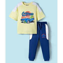 Pine Kids Single Jersey Knit Half Sleeves T-Shirt & Lounge Pant Set With Text Print - Yellow
