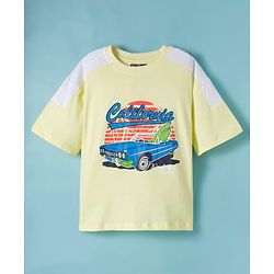 Pine Kids Single Jersey Knit Half Sleeves T-Shirt & Lounge Pant Set With Text Print - Yellow
