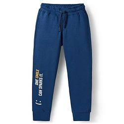 Pine Kids Single Jersey Knit Half Sleeves T-Shirt and Joggers Set with Happiness Text Print - Navy Blue