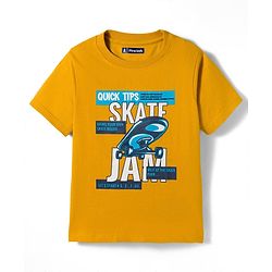 Pine Kids Single Jersey Knit Half Sleeves T-Shirt and Joggers Set with Skate Jam Text Print - Yellow & Navy Blue