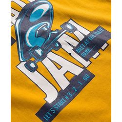 Pine Kids Single Jersey Knit Half Sleeves T-Shirt and Joggers Set with Skate Jam Text Print - Yellow & Navy Blue