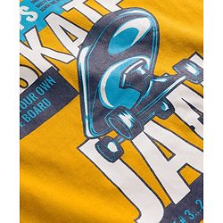 Pine Kids Single Jersey Knit Half Sleeves T-Shirt and Joggers Set with Skate Jam Text Print - Yellow & Navy Blue