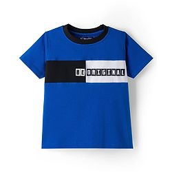 Pine Kids Single Jersey Knit Half Sleeves Cut & Sew T-Shirt & Lounge Pant Set with Text Print - Royal Blue
