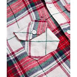 Pine Kids Cotton Woven Full Sleeves Brushed Hooded Shirt With Checks - Red