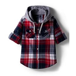 Pine Kids Cotton Woven Full Sleeves Hooded Checkered Shirt - Red