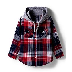 Pine Kids Cotton Woven Full Sleeves Hooded Checkered Shirt - Red