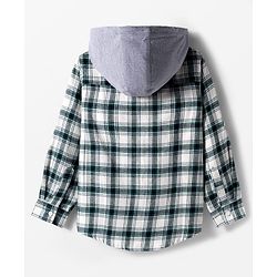 Pine Kids Cotton Woven Full Sleeves Brushed Hooded Shirt With Checks - Green