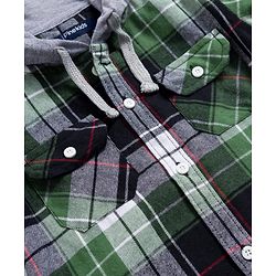 Pine Kids Cotton Woven Full Sleeves Brushed Hooded Shirt With Checks - Green
