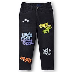Pine Kids Denim Full Length Washed Jeans With Text Print - Black