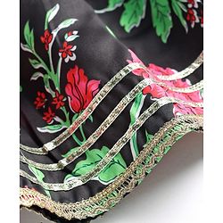 Pine Kids Woven Three Fourth Sleeves Kurta Gharara & Dupatta Set With Floral Print - Black