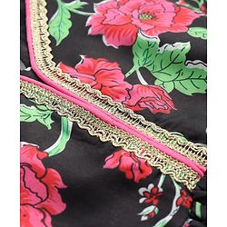 Pine Kids Woven Three Fourth Sleeves Kurta Gharara & Dupatta Set With Floral Print - Black