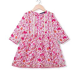 Pine Kids Cotton Woven Three Fourth Sleeves Kurta Salwar & Dupatta Set with Floral Print - Pink