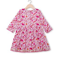 Pine Kids Cotton Woven Three Fourth Sleeves Kurta Salwar & Dupatta Set with Floral Print - Pink