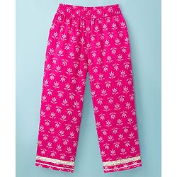Pine Kids Cotton Woven Three Fourth Sleeves Kurta Salwar & Dupatta Set With Floral Print - Pink