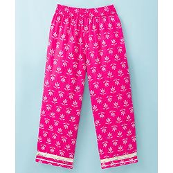 Pine Kids Cotton Woven Three Fourth Sleeves Kurta Salwar & Dupatta Set With Floral Print - Pink