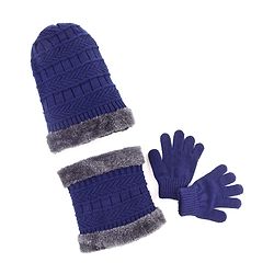 Pine Kids Knit Woollen Cap Cloves & Muffler Set Navy Blue - Diameter 18 cm