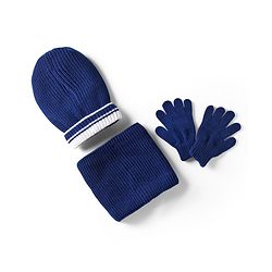 Pine Kids Knit Woollen Cap Muffler & Gloves Set With Stripes Navy Blue - Diameter 18 cm
