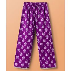Pine Kids Cotton Woven Three Fourth Sleeves Kurta Salwar & Dupatta Set With Floral Print - Purple