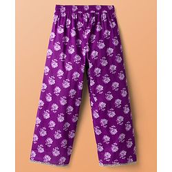 Pine Kids Cotton Woven Three Fourth Sleeves Kurta Salwar & Dupatta Set With Floral Print - Purple