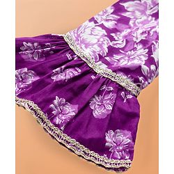 Pine Kids Cotton Woven Three Fourth Sleeves Kurta Salwar & Dupatta Set With Floral Print - Purple