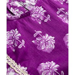 Pine Kids Cotton Woven Three Fourth Sleeves Kurta Salwar & Dupatta Set With Floral Print - Purple