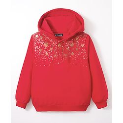 Pine Kids Cotton Knit Full Sleeves Hooded Sweatshirt With Embellishment - Red