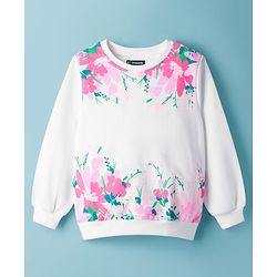 Pine Kids Cotton Knit Full Sleeves Sweatshirt with Floral Print - White