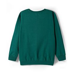 Pine Kids Cotton Knit Full Sleeves Sweatshirt With Mountains Text Print - Dark Green