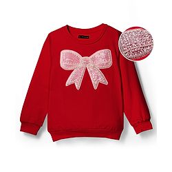 Pine Kids Cotton Knit Full Sleeves Sweatshirt With Sequin Detailing - Red