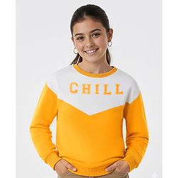 Pine Kids Cotton Knit Full Sleeves Cut & Sew Sweatshirt with Text Graphic - Yellow
