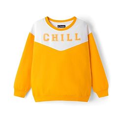 Pine Kids Cotton Knit Full Sleeves Cut & Sew Sweatshirt with Text Graphic - Yellow