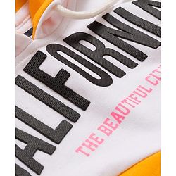 Pine Kids Cotton Knit Full Sleeves Hooded Cut & Sew Sweatshirt With California Text Print - Yellow & White